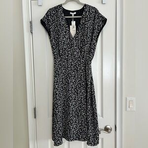 Joie Black and White Floral Patterned Midi Wrap Dress